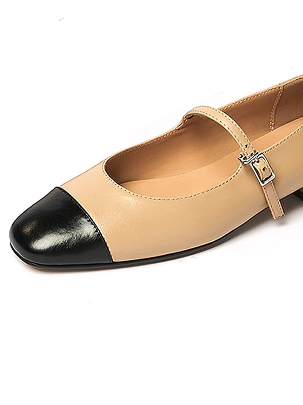 Classic Two-Tone Mary Jane Flat - Nude and Black